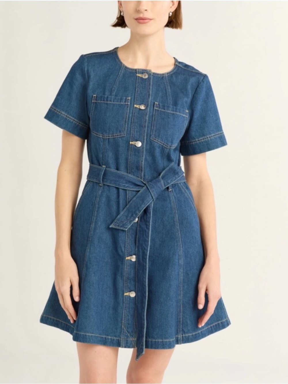 Free Assembly Denim Belted Button Dress